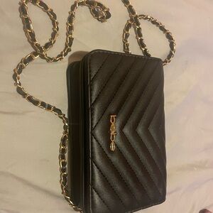 Bebe Chevron Black Crossbody Bag with Gold Accents